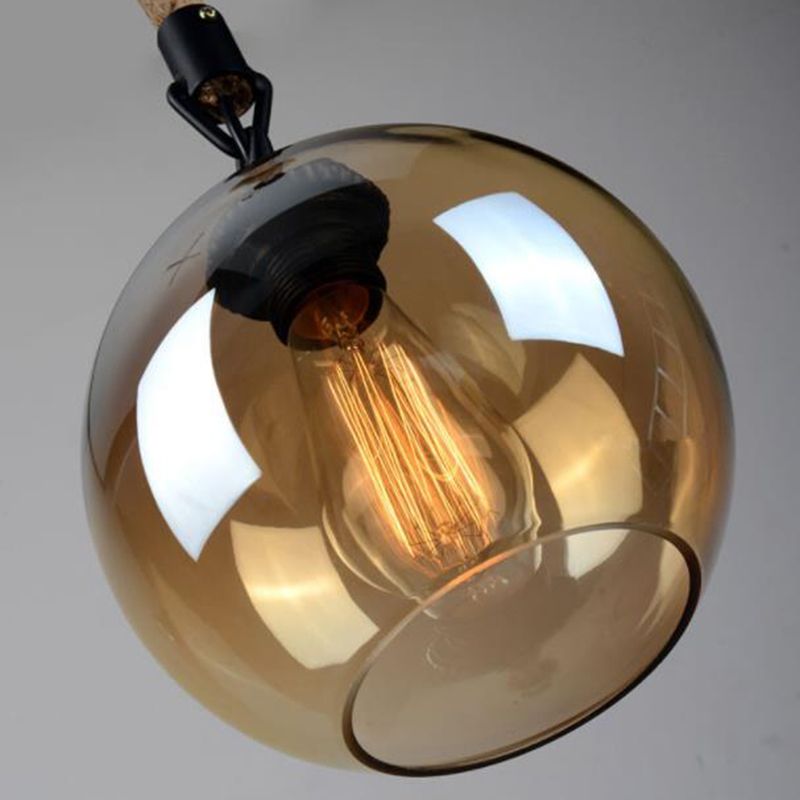 Amber 1 licht bolvormig glazen hanglamp industrieel eenvoudig touw restaurant hangende lamp