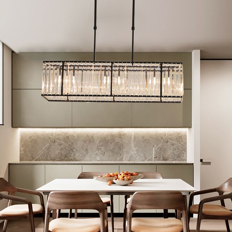 Modern Rectangle Shade Island Pendant Crystal Island Lights for Dinning Room