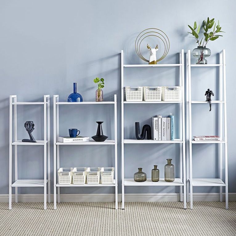 Modern Style Bookshelf Ladder Open Back Metal Bookcase for Home