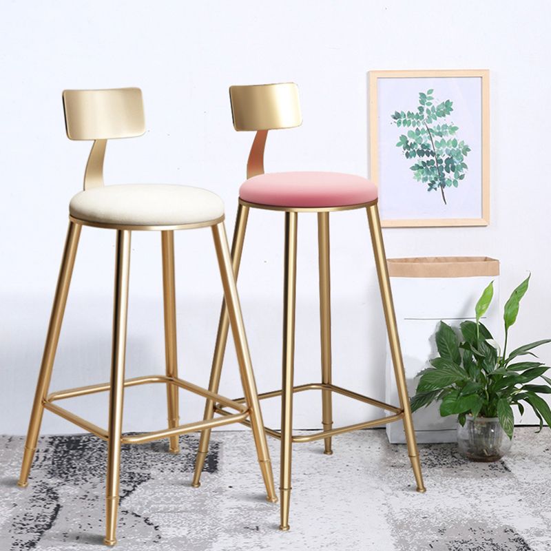 Glam Armless Backrest Counter Stool Iron Bar Stool with Cushion for Milk Tea Shop