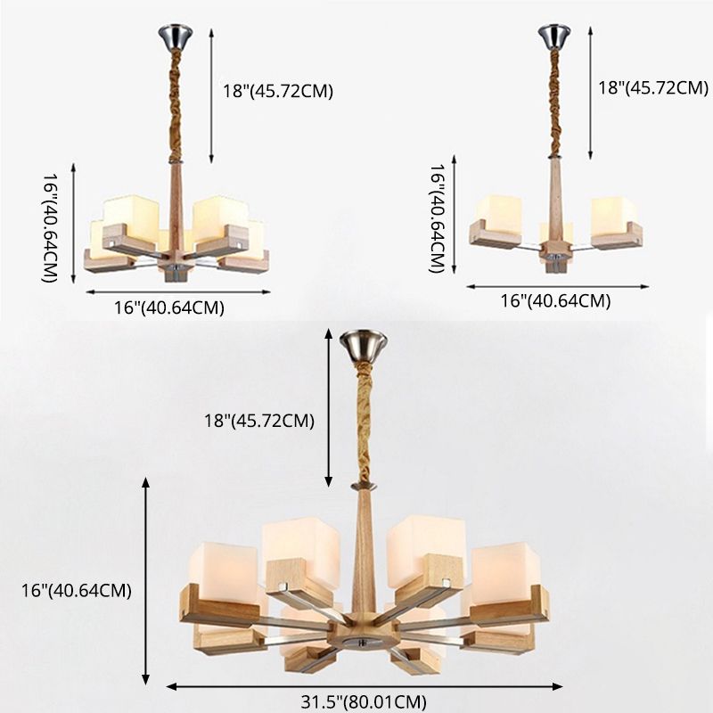 Wooden Sputnik Pendant Light in Modern Minimalist Style Frosted Glass Hanging Lamp for Dining Room