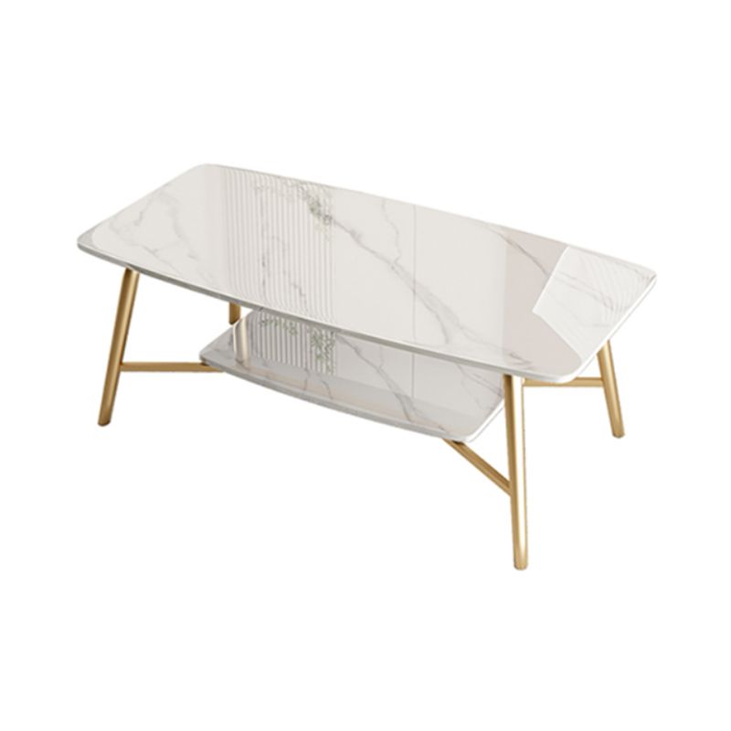 Rectangular Slate Top Coffee Table 4 Legs 1 Single Cocktail Table with Storage Shelf