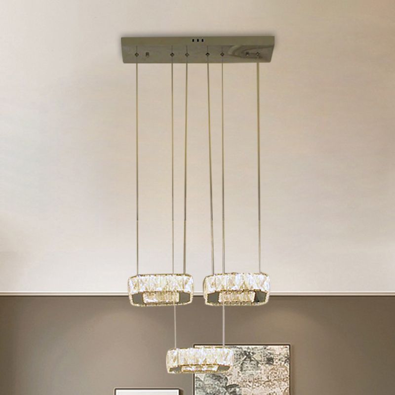 Eetkamer led hanger kroonluchter kroonluchter eenvoud roestvrijstalen suspensielamp met vierkante heldere afgeschuinde kristalschaduw