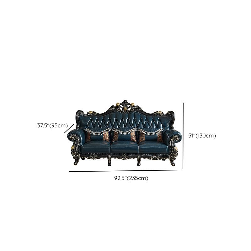 Traditional Leather Sofa Tufted Split-Back Seating Flared Arm