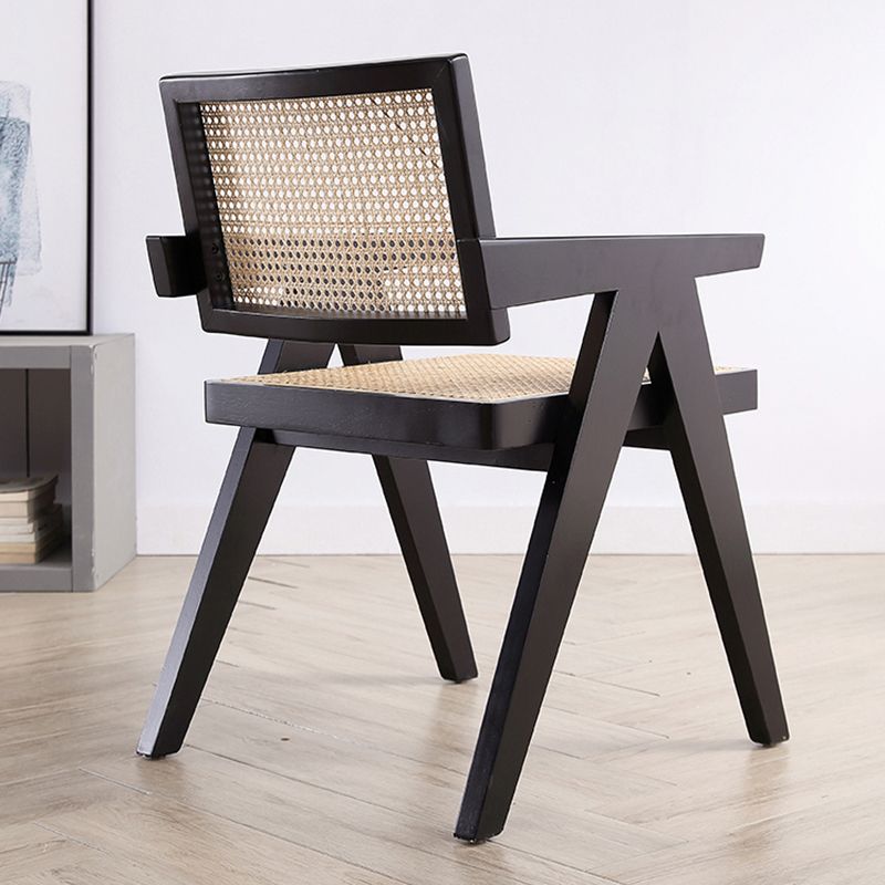 Chaise de salle à manger en bois traditionnelle, chaise de salle à manger à dossier en canne pour café avec accoudoirs