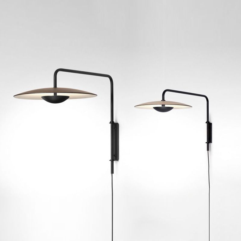 Modern Swing Arm Wall Sconce Circle Shape Wall Light with Metal Shade for Bedroom