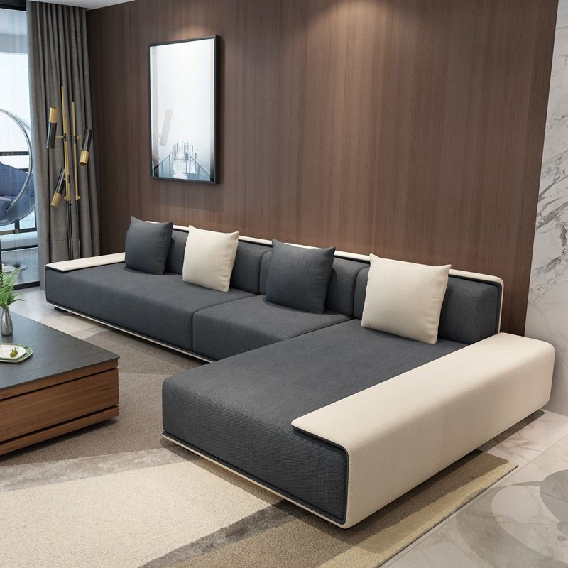 Contemporary L-Shape Sofa & Chaise with Bolster Pillows for Living Room