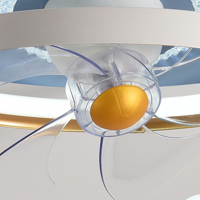 Round Shape Metal Ceiling Fans Kid Style 4 Lights Flush Ceiling Fan