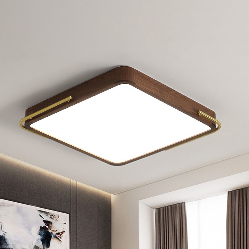 Plafonnier carré en bois à LED Simplicity, finition marron, 13"/19" de large