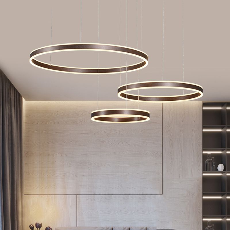 3/4-Light Circular LED Chandelier Contemporary Coffee Acrylic Pendant Lighting in Warm/White Light