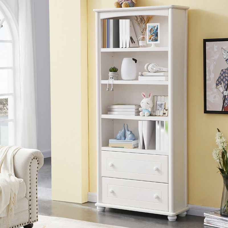 Closed Back Modern Bookcase Standard White Wooden Bookshelf with Shelves
