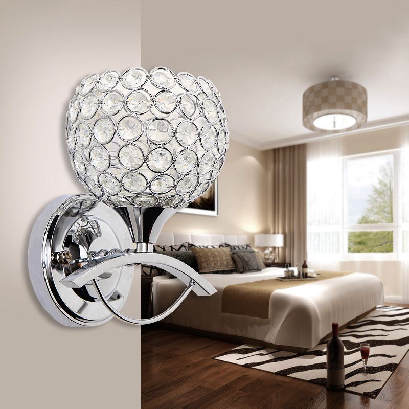 Global Wall Sconce Light Vintage Style Metal 1 Head Chrome/Gold Wall Lamp met heldere kristal kraal deco