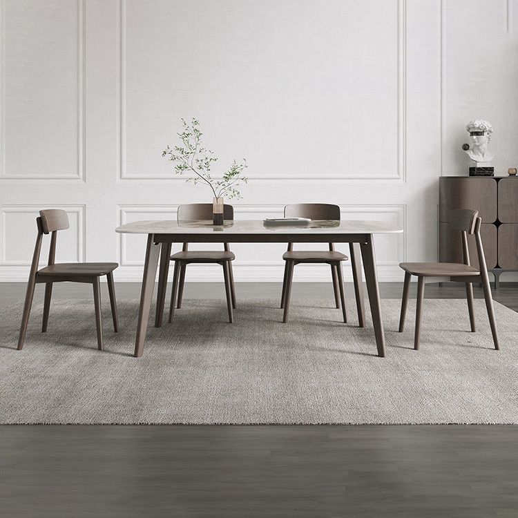 Rectangular Dining Table Modern Stone Tabletop with Solid Wood Legs