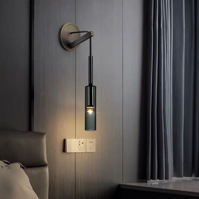 Zeitgenössische Glaswandleuchter 1 Kopf Langes Zylinderwandmontage Licht für Wohnzimmer