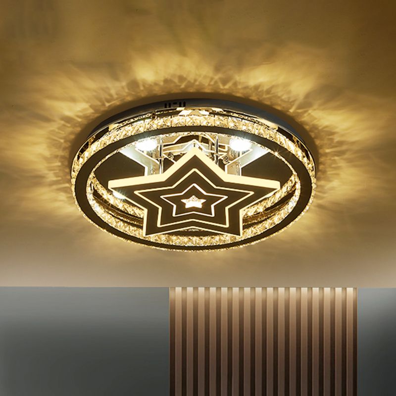 Kreis Schlafzimmer Decke Flush Crystal Block LED Modernist Semi Flush Mount mit Sterndesign in Chrom