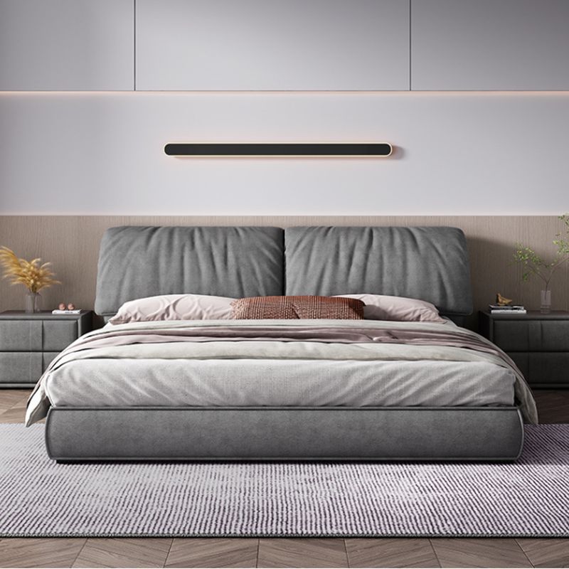 Modern Style Upholstered Headboard Grey Imitation Leather Bed