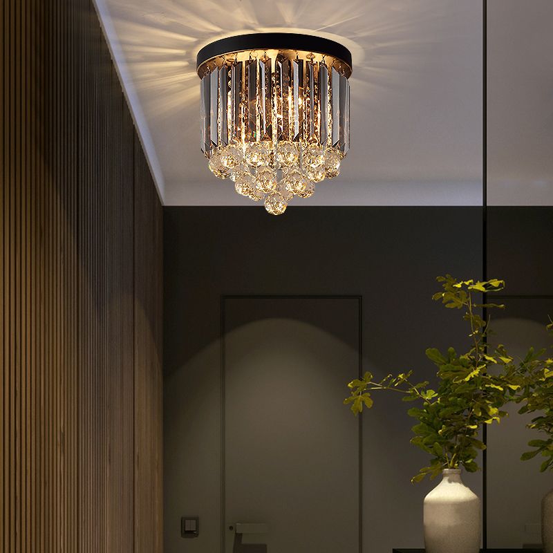 10"/12"/16" W Black Cylindrical Corridor Ceiling Flush Light Minimal 2/4/7 Lights Crystal Flushmount Lighting