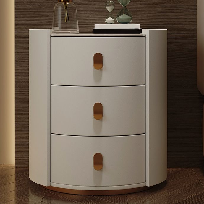 Sintered Stone Top Kids Bedside Table Cylindrical Pine Nightstand with 3 Drawers