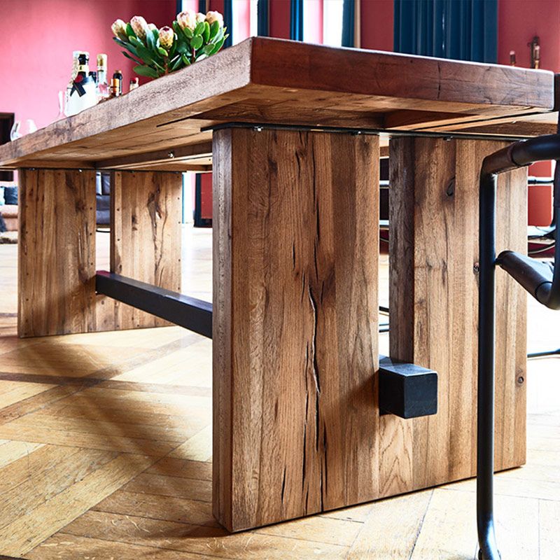 Mesa de comedor de madera de pino industrial Mesa de madera rectangular con base de caballete