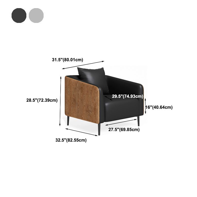 Modern Faux Leather Sofa Tuxedo Arm Tight Back Sofa in Grey/black