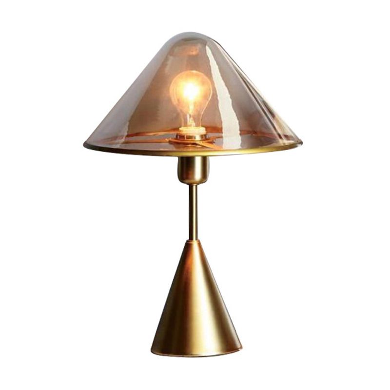 1 Light Living Room Task Lamp Modern Gold Table Light with Conical Amber Glass Shade