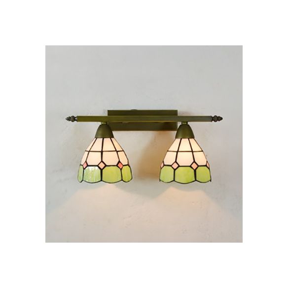 Stained Glass Domed Wall Lighting Tiffany Style 2 Heads Wall Sconce Light in Yellow/Pink/Green/Blue for Bedroom