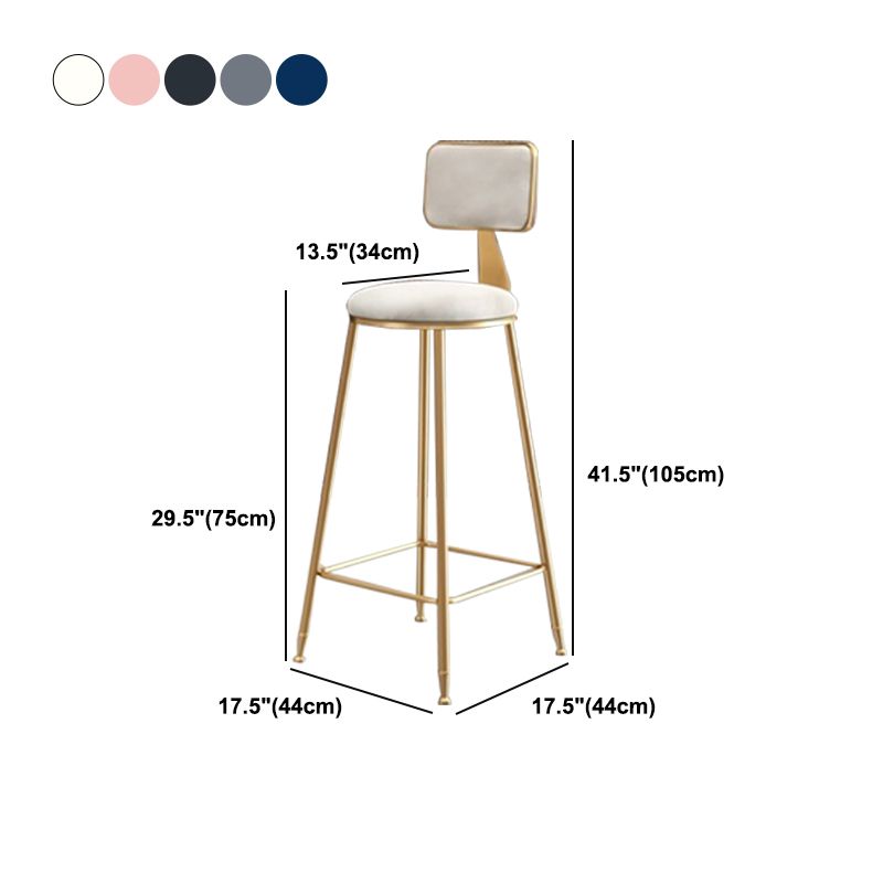 Glam Armless Backrest Counter Stool Iron Cashier Bar Stool with Flannel Cushion and Pedal