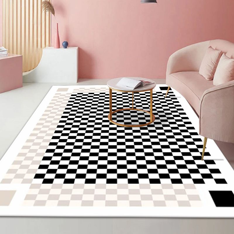 Black Gridding Rug Polyester Modern Rug Stain Resistant Rug for Home Decor