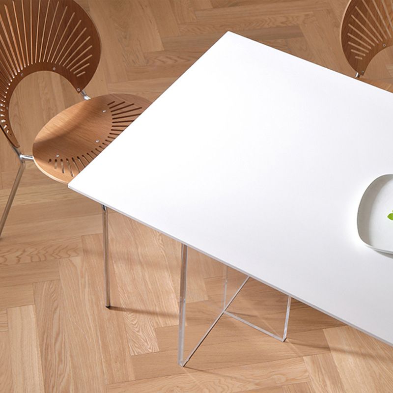 Industrial Dining Room Table Rectangle Stone Dinette Table in White