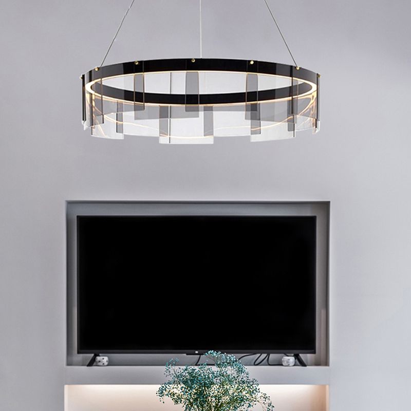 Modern Simple LED Chandelier Glass Circular Pendant Light for Living Room