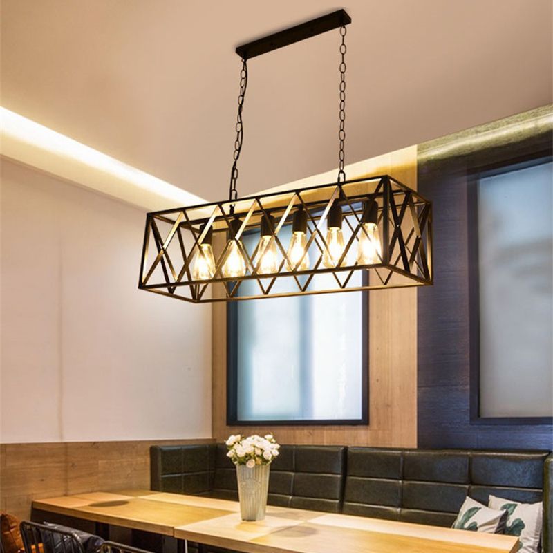 Industrial Rectangular Island Pendant Lights Metal Multiple-Light Island Light Fixtures
