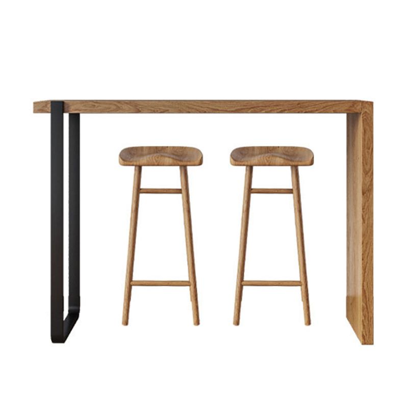 Modern Pine Wood Top Bar Table Brown Pub Table with Double Pedestal