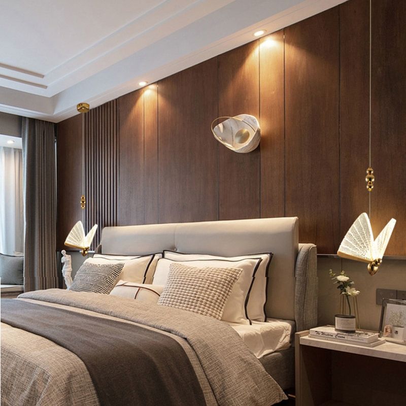 Luz colgante de mariposa acrílica, luces de techo colgantes de lujo modernas para dormitorio