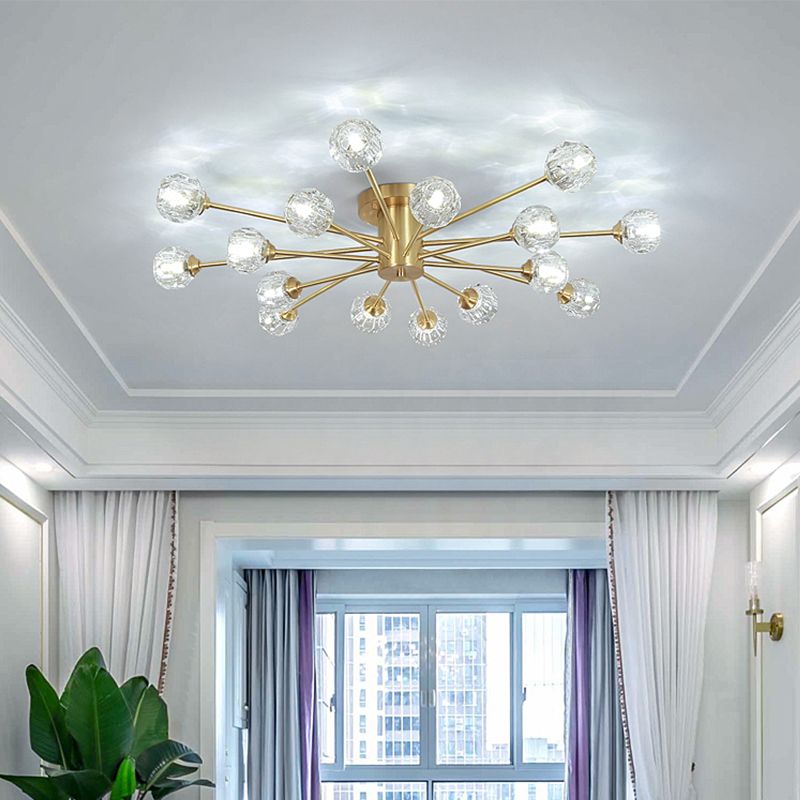 Contemporary Globe Flush Light Crystal Flush Mount Ceiling Fixture in Gold