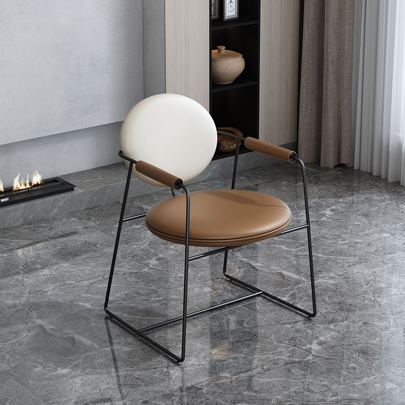 Leather Upholstered Arm Chair King Louis Back Chair for Dining Room