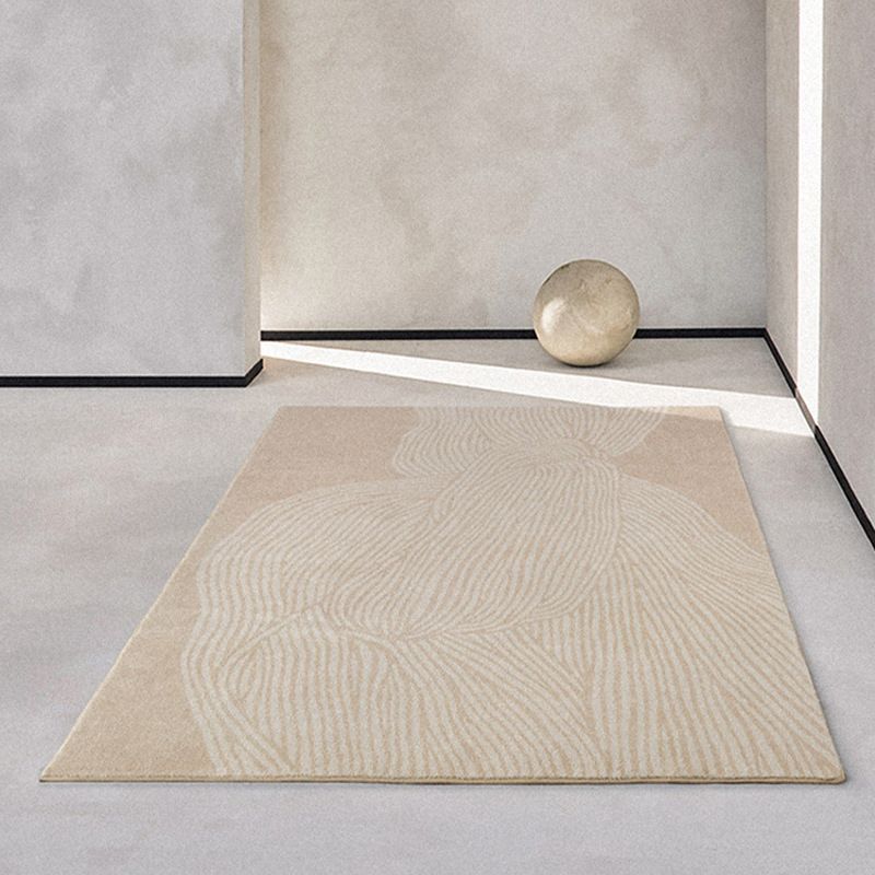 Beige Modern Rug Polyester Stripe Area Rug Non-Slip Backing Rug for Living Room