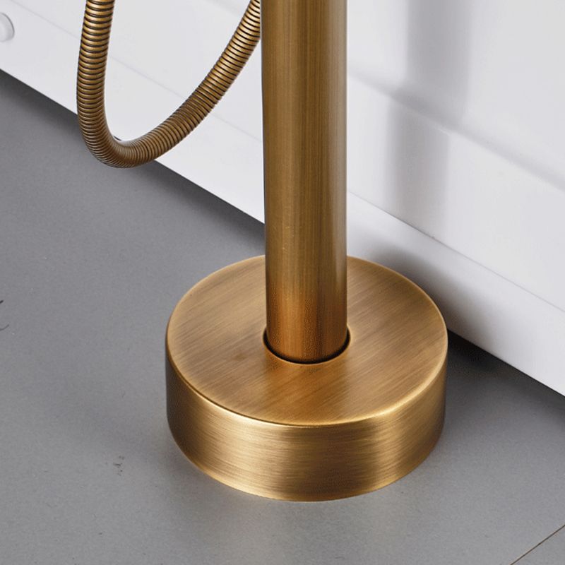 Floor Mounted Copper Bathroom Tub Faucet Set Freestanding High Arc Tub Filler Trim