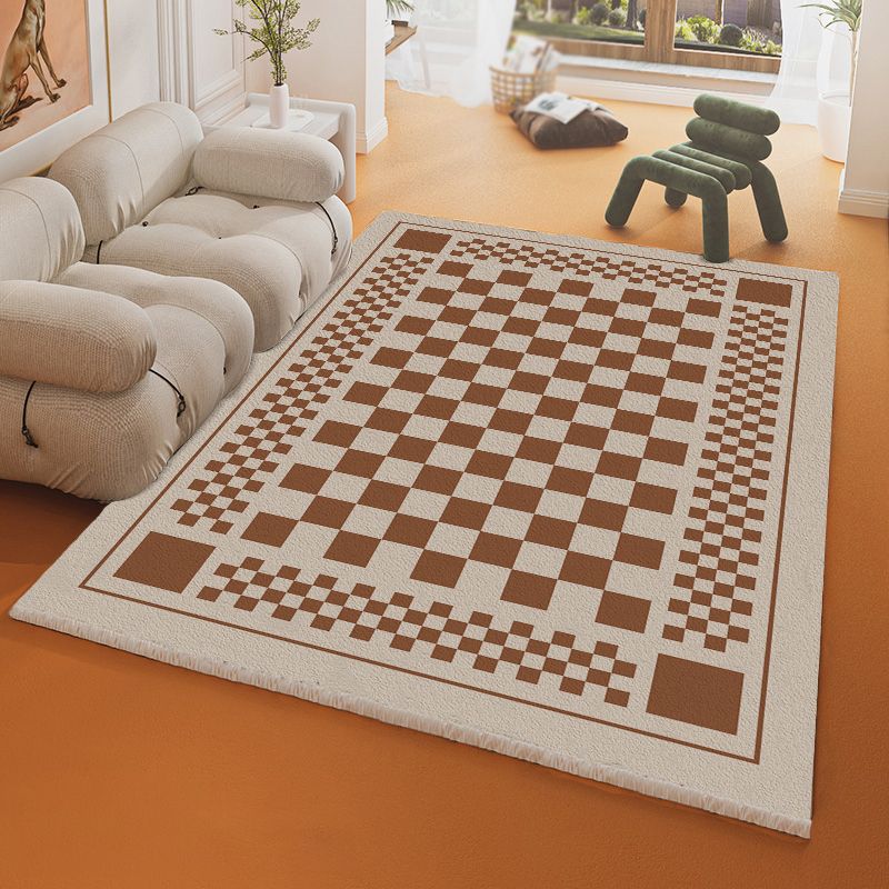 Fancy Modern Area Carpet Plaid Pattern Polyester Area Rug Stain Resistant Rug for Living Room