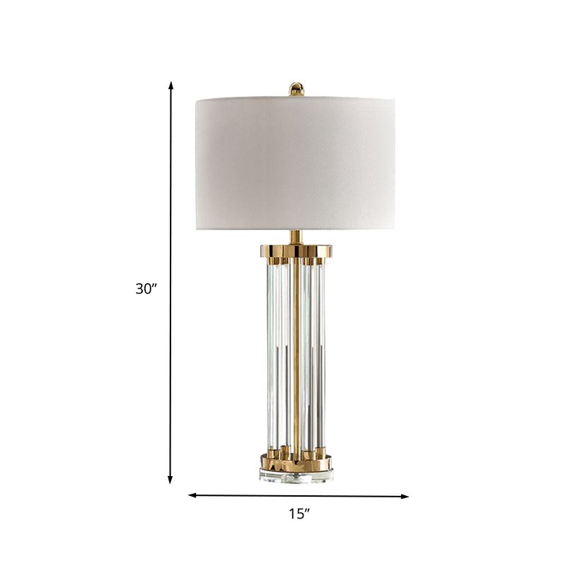 Table de tube moderne Lumière Crystal Crystal 1 lampe de bureau de bulbe en blanc avec de l'ombre en tissu