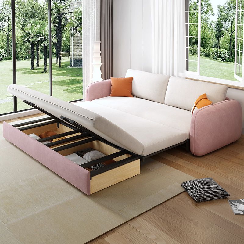 Modern Square Arm Bed Sofa Couch with Pillows in Pink and White