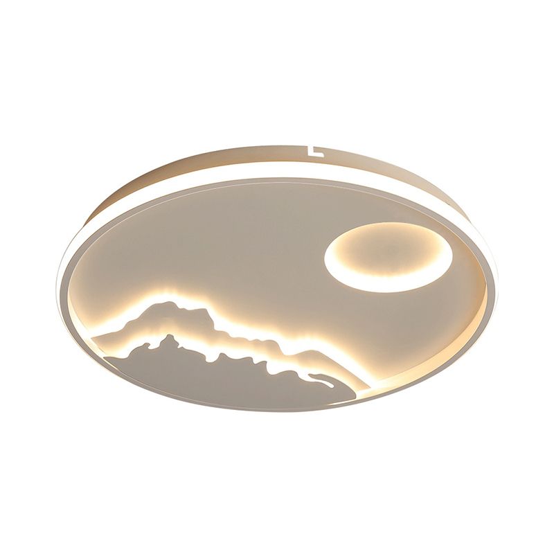 Lámpara de techo circular LED moderna, montaje empotrado con paisaje de amanecer de montaña blanco con pantalla acrílica en luz blanca/cálida, 17"/20,5"/25" W
