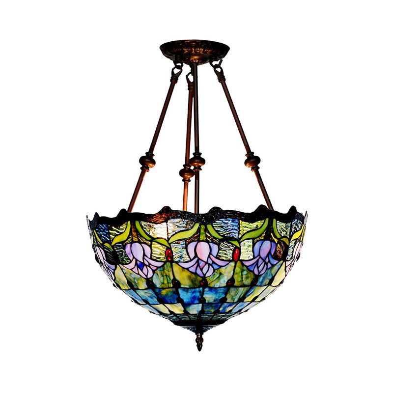 Petal Semi Flush Mount Light Baroque Red/Yellow/Blue Cut Glass 2 Lights Bronze Ceiling Fixture for Living Room