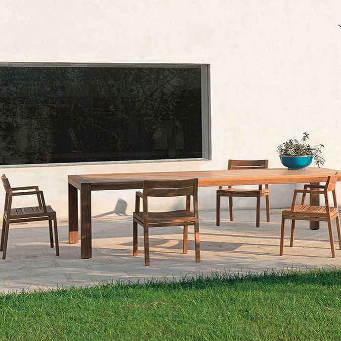 Contemporary Solid Wood Dining Armchair Open Back Patio Arm Chair