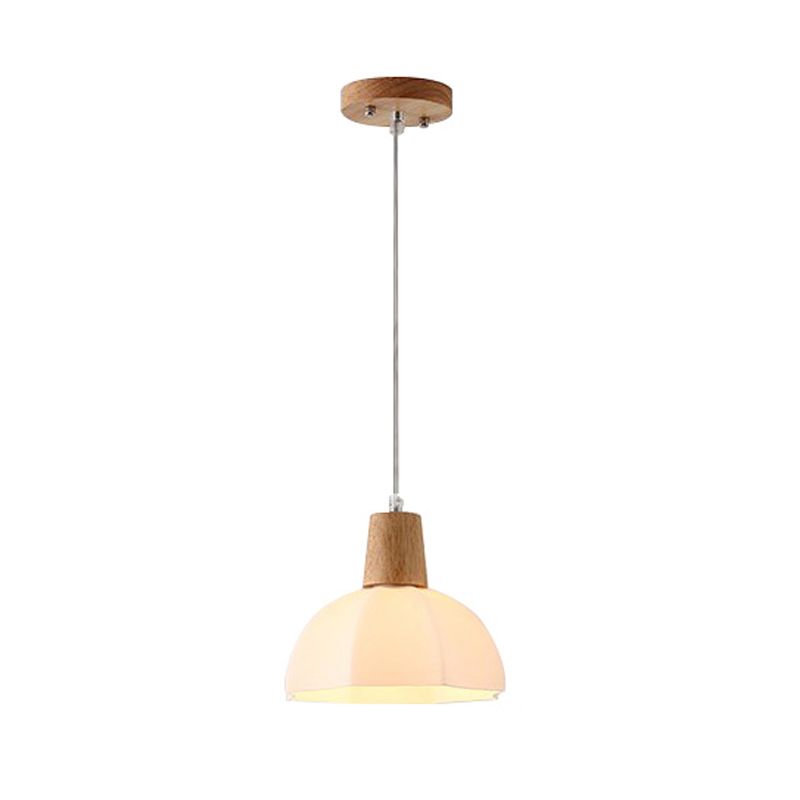 Dome Shade Kitchen Island Light Wood and Glass Ceiling Fixture