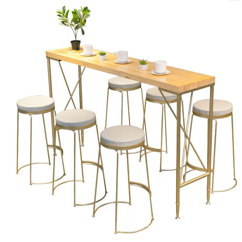 Solid Wood Rectangle Bar Table Gold Legs and Metal Base Bar Table