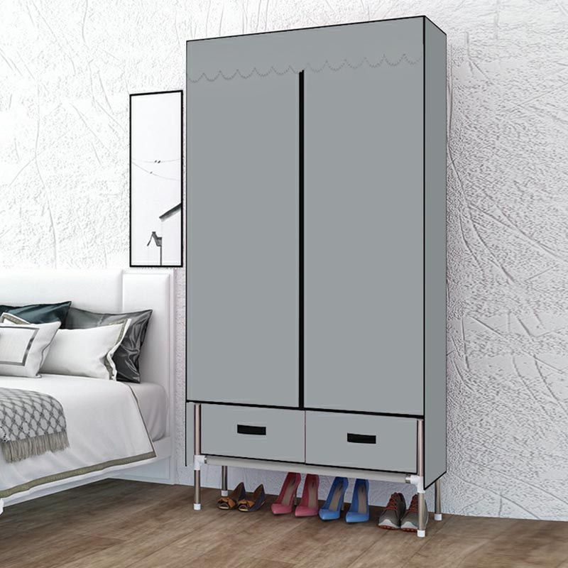 Contemporary Wardrobe Armoire with Drawer Steel Wardrobe Closet