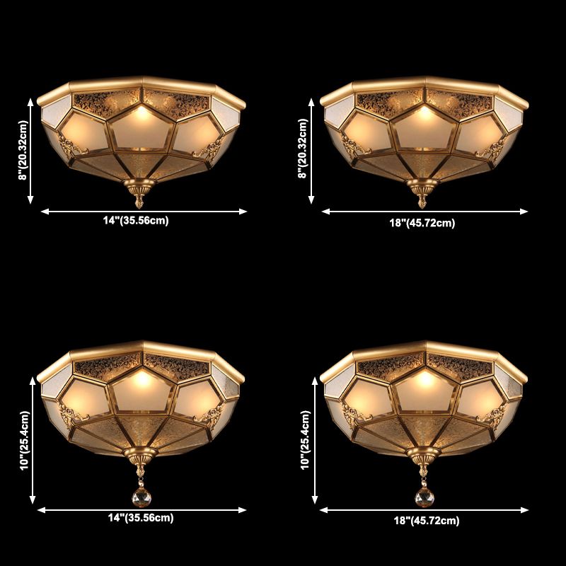 Flush Mount Ceiling Light Vintage Style Shaded Glass Flush Ceiling Light in Brass