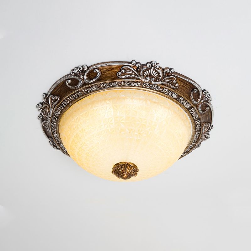 Countryside Bowl Flush Light Fixture Tan Glass LED Flush Mount Lamp in Brown for Bedroom, 14"/16"/19.5" W