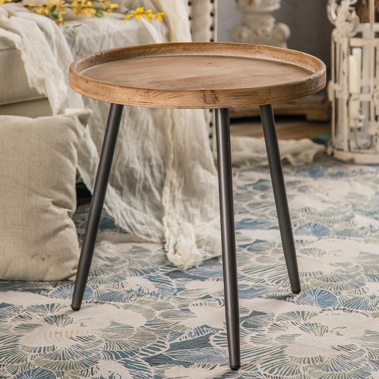 19.68" Tall Solid Wood Round Tray Top End Table Iron 3 Legs Side Table