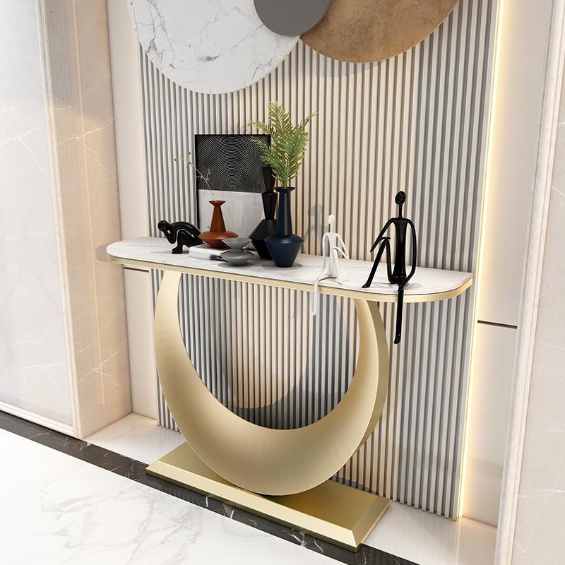 Glam Console Accent Table Scratch Resistant Console Sofa Table in Stone